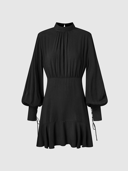 

Stand Collar Elegant Bishop Sleeve Dress, As picture, Mini Dresses