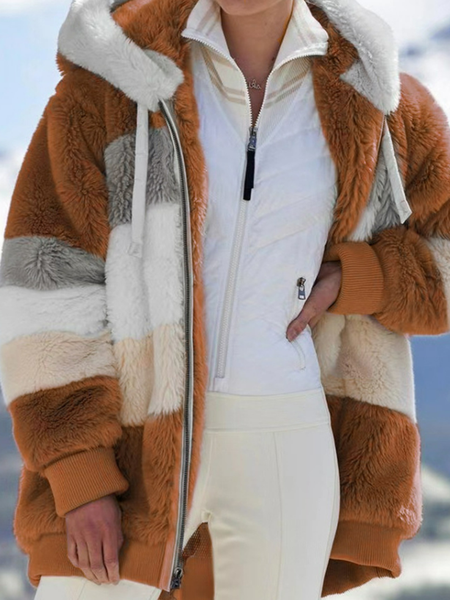 

Colorblock Zip Sherpa Hoodie, Brown, Outerwear