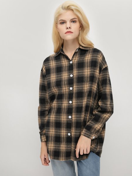 

Cotton Blends Shirt Collar Outerwear, As picture, Blouses and Shirts