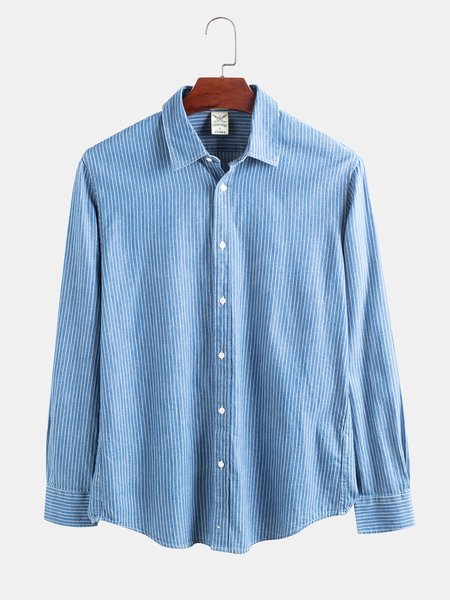 

Casual Cotton-Blend Shirts & Tops, Denim blue, Shirts ＆ Blouse