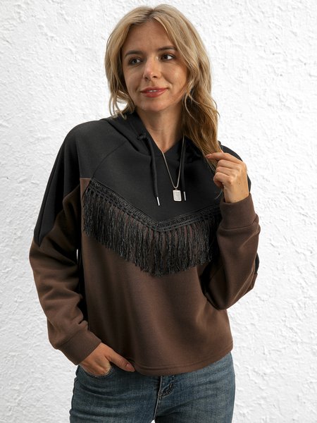 

Solid Tassel Hooded Sweatshirt, Brown, Hoodies & Sweatshirts