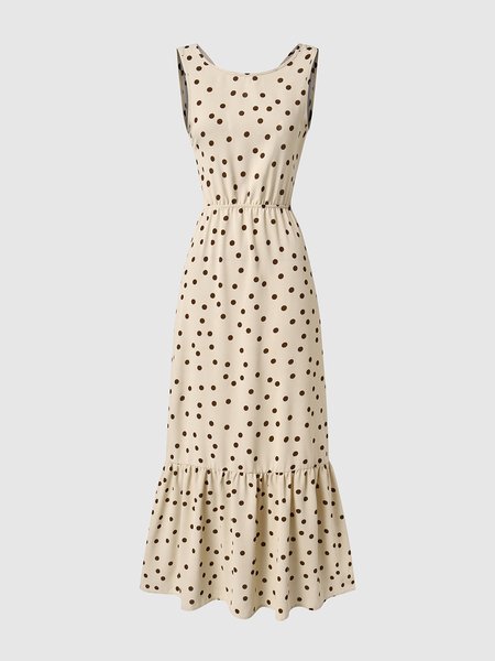 

Hollow Out Polka Dots Round Neck Dress, Apricot, Maxi Dresses