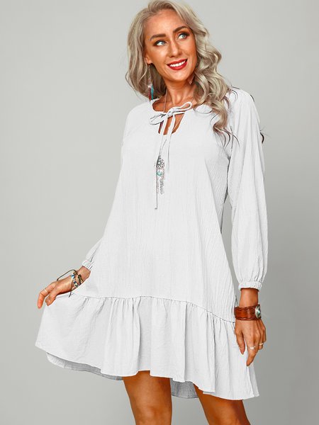 

Cotton-Blend Shift Long Sleeve Boho Dresses, White, Dresses