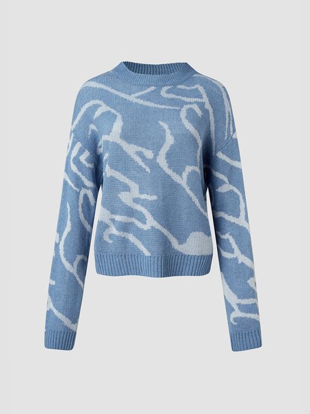 

Loosen Crew Neck Yarn/Wool Yarn Sweater, Blue, Sweaters