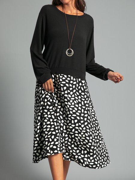 

Floral-Print A-Line Long Sleeve Dresses, Black, Dresses