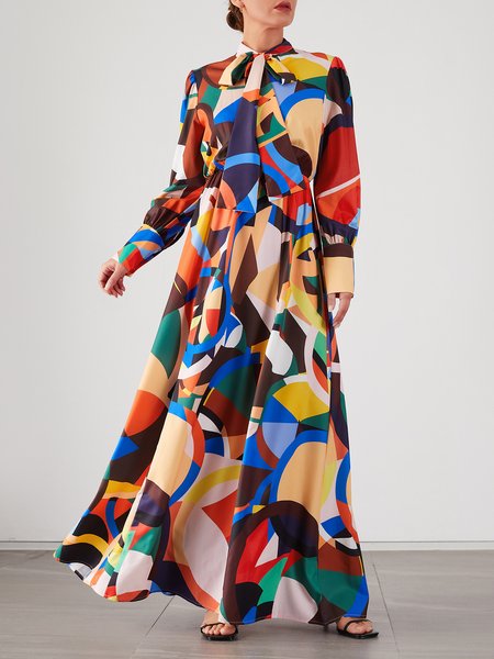 

Vacation Color Block Geometric Dress, As picture, Maxi Dresses