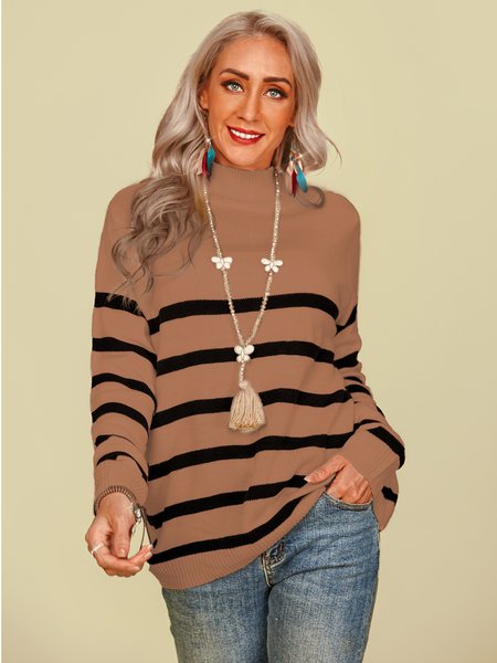 

Casual Long Sleeve Striped Sweater, Coffee, Knitwear & Sweaters