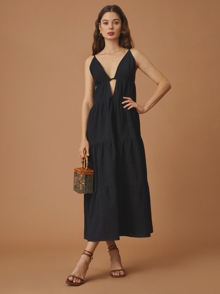 

Loosen Spaghetti Simple Dress, Black, Midi Dresses