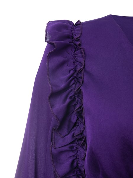 

Satin Work Long Sleeve Gathered Shirts & Tops, Purple, Blouses and Shirts