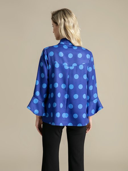 

Summer Fall Spring Daily Stand Collar 3/4 Sleeve A-Line Casual Top, Blue, Coats