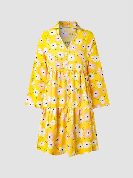 

Vacation Cute V Neck Sweet Dresses, Yellow, Floral Dresses