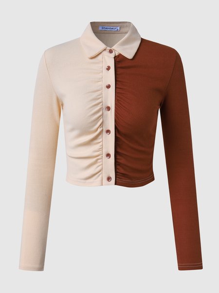 

Color Block Knit Shirt, As picture, Tees