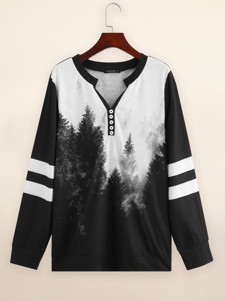 

Long Sleeve Cotton-Blend Casual Shirts & Tops, Black, Long sleeve tops