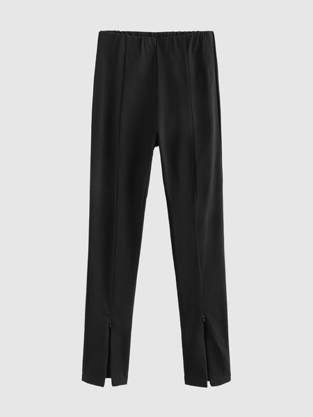 

Basic Solid Slim Fit Black Pants, Wide Leg Pants