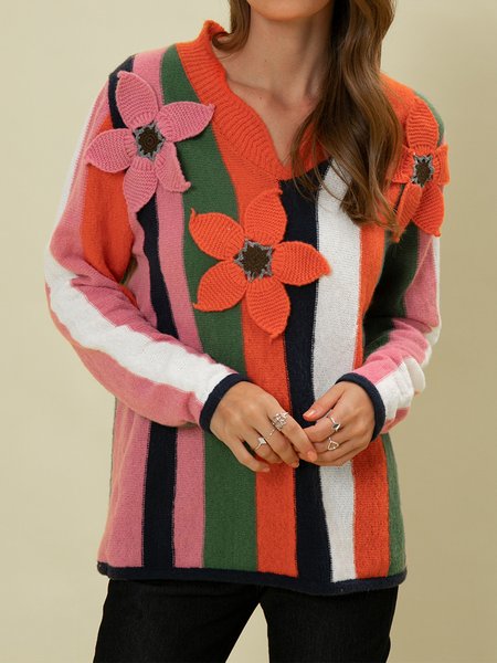 

Floral Loosen Asymmetrical Neck Sweater, Flower, Knitwear & Sweaters