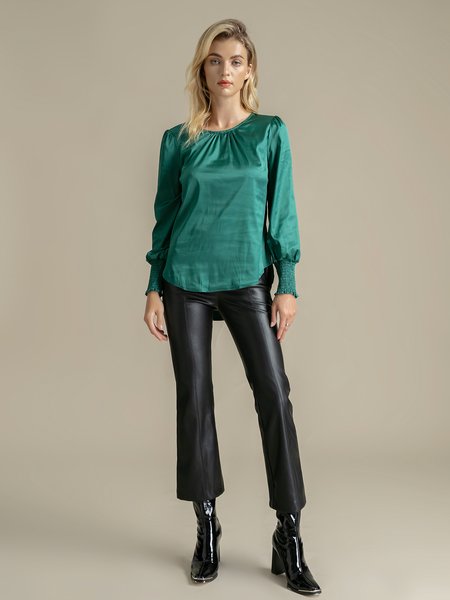 

Elegant Stand Collar Solid Work Daily Top, Green, Blouses and Shirts