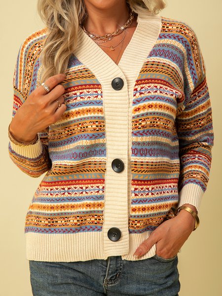 

striped long sleeve Cardigan, Off white, Cardigans