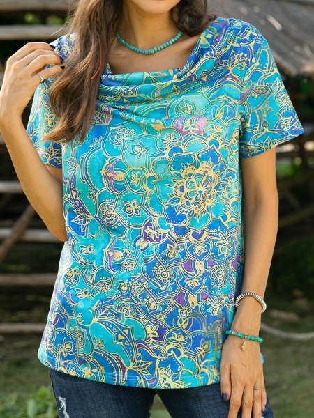 

Cotton Cowl Neck Shift Casual T-Shirts, As picture, T-Shirts