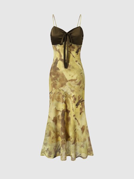 

Printed elegant Packwork Cami dress, As picture, Maxi Dresses