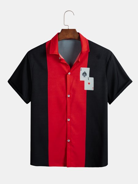 

Shirt Collar Basic Printed Shirts & Tops, Reddish black, Shirts ＆ Blouse