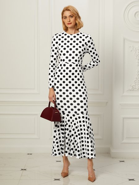 

Skinny Crew Neck Elegant Maxi Dress, Black-white, Dresses