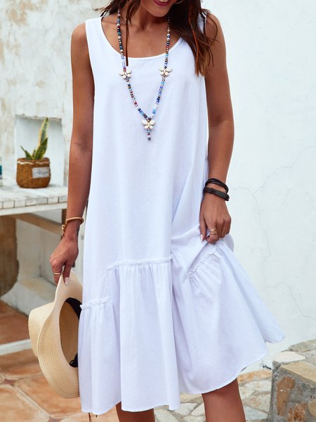 

Linen Vintage Weaving Dress, White, Casual Dresses