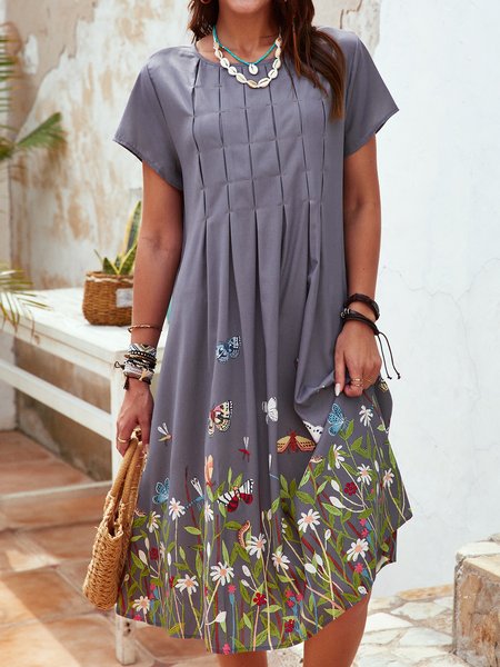 

Floreale Maniche Corte Abito, Marrone, Linen & Cotton Dresses