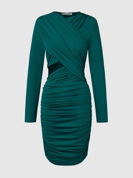 

Slim Fit Elegant Crew Neck Knitting Dress, Green, Midi Dresses