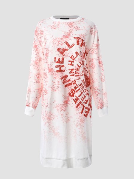 

Long Sleeve Crew Neck Athletic Dresses, White, Tie dye dress