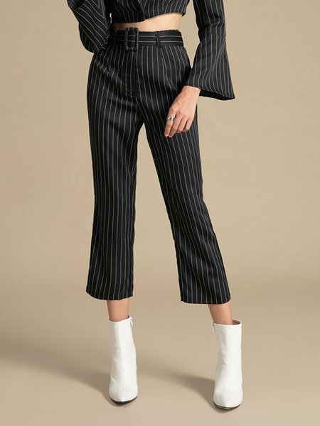 

Work Stripes Shift Pants, Black, Straight Leg Pants