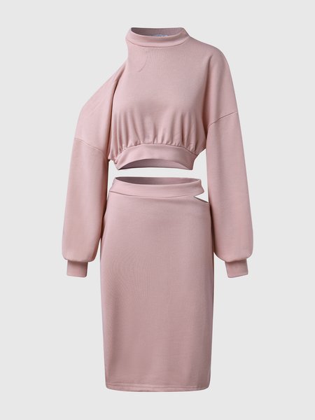 

Solid Two Piece Sets, Pink, Dress&Skirts Set