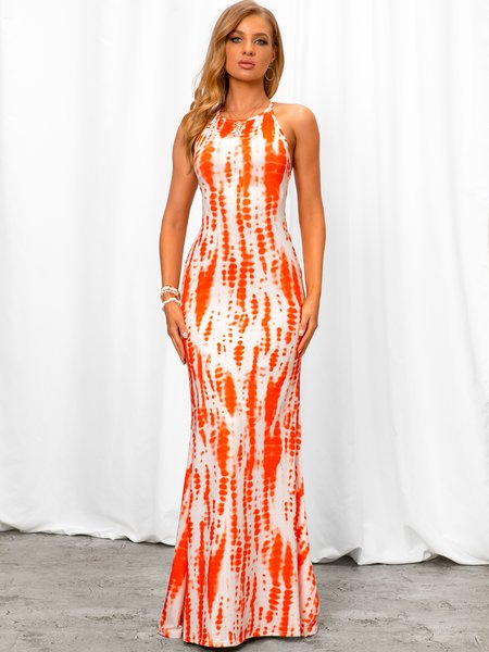 

A-Line Holiday Ombre/tie-Dye Knitting Dress, Orange, Dresses