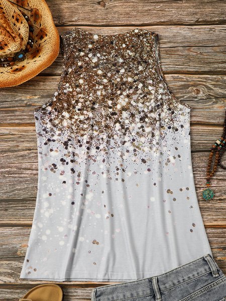 

Crew Neck Cold Shoulder Printed Tanks & Camis, As picture, Tanks & Camis