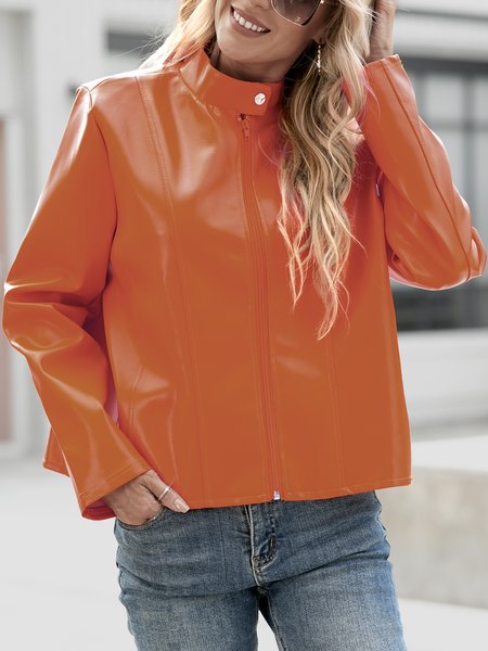 

Long Sleeve Stand Collar Outerwear, Orange, Outerwear