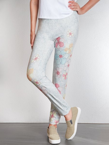 

Cotton Floral Pants, Gray, Leggings