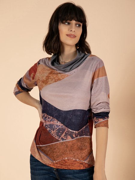 

Cowl Neck Long Sleeve Casual Tops, As picture, Long sleeve tops