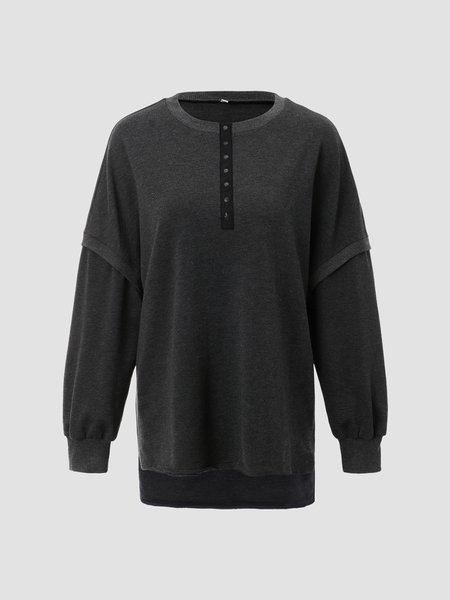 

Household Daily Vintage Casual Cotton Blends Shirts & Tops, Deep gray, Long sleeve tops