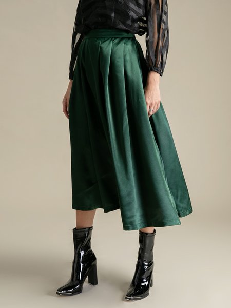 

Vintage Plain Skirts, Green, Midi Skirts