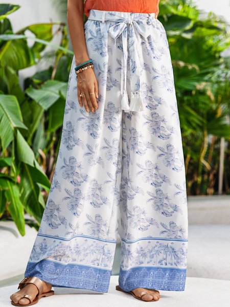 

Boho Floral Print Casual Pants, As picture, Pants