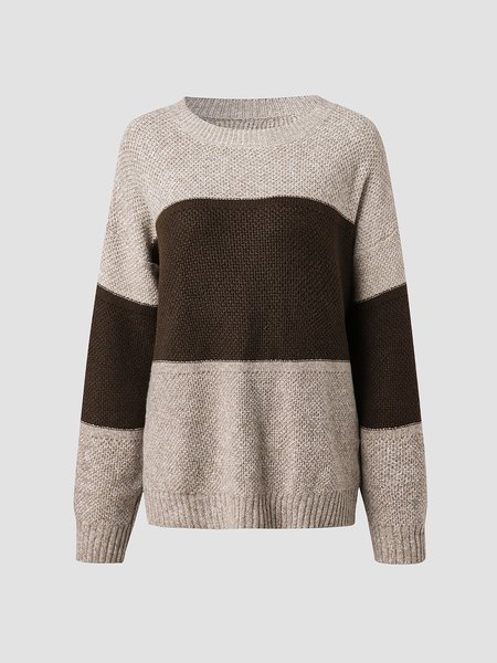 

Plain Crew Neck Loosen Sweater, Apricot, Sweaters