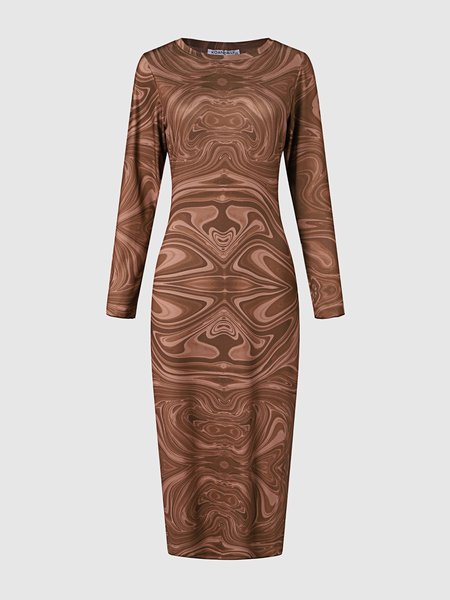 

Round Neck Casual Abstract Dress, As picture, Midi Dresses
