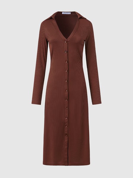 

Date Solid Casual Knitting Dress, Brown, Mini Dresses
