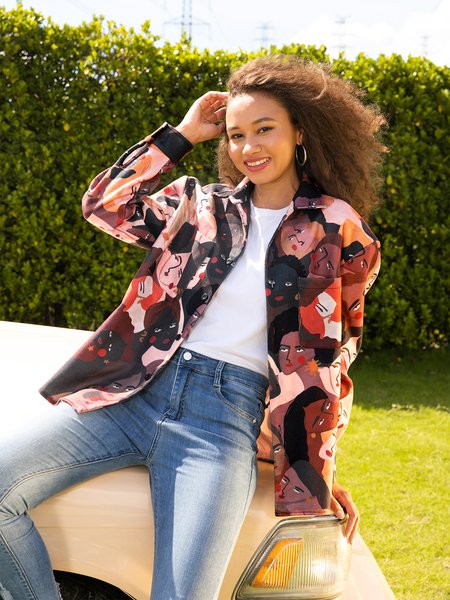 

Cotton-Blend Long Sleeve Vintage Outerwear, As picture, Jackets
