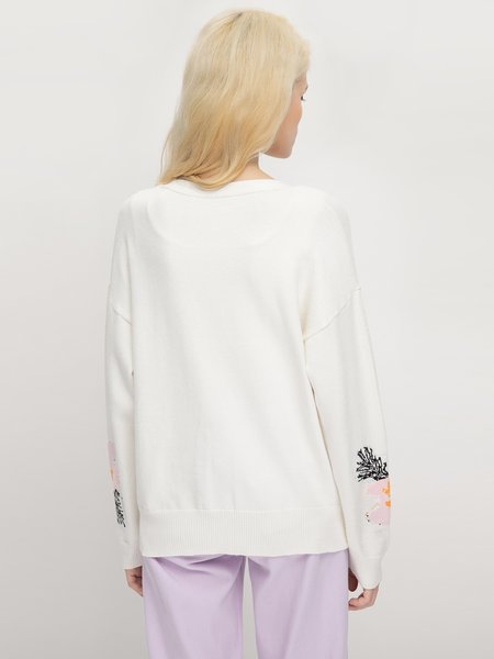 

Long Sleeve Casual Collarless Sweater, White, Cardigans