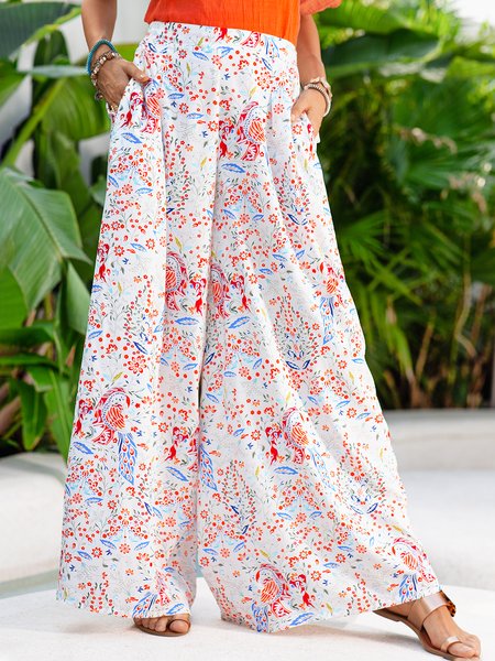 

Boho Shift Floral Pants, As picture, Pants