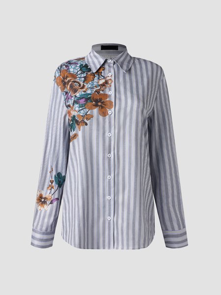 

Long Sleeve Floral Shift Shirts & Tops, White-blue, Shirts & Blouses