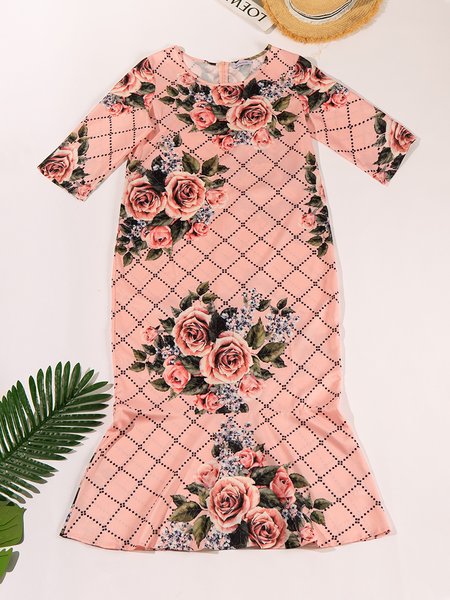 

Plus Floral Print Mermaid Hem Dress, Pink, Dresses