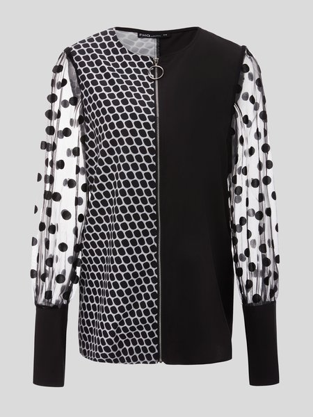 

V Neck Elegant Long Sleeve Shift Top, Black, Blouses and Shirts