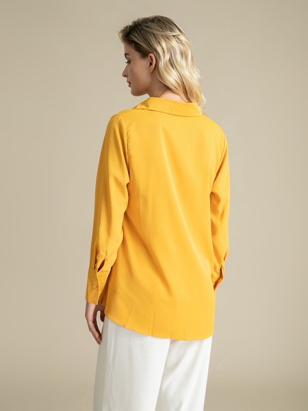 

Fall Daily Shirt Collar A-line Spring Casual Top, Yellow, Blouses and Shirts