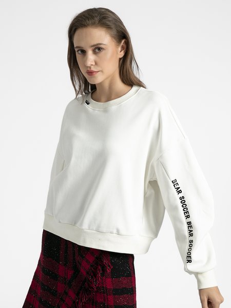 

Casual Crew Neck Long Sleeve Sweatshirt, White, Hoodies and Sweatshirts